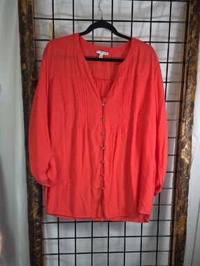 Notations Coral Button-Front Tunic Blouse